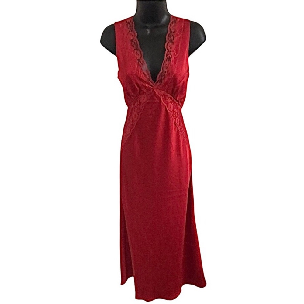 Sincerely Jules red lace trim bodice satin effect slip‎ dress size XS brand new